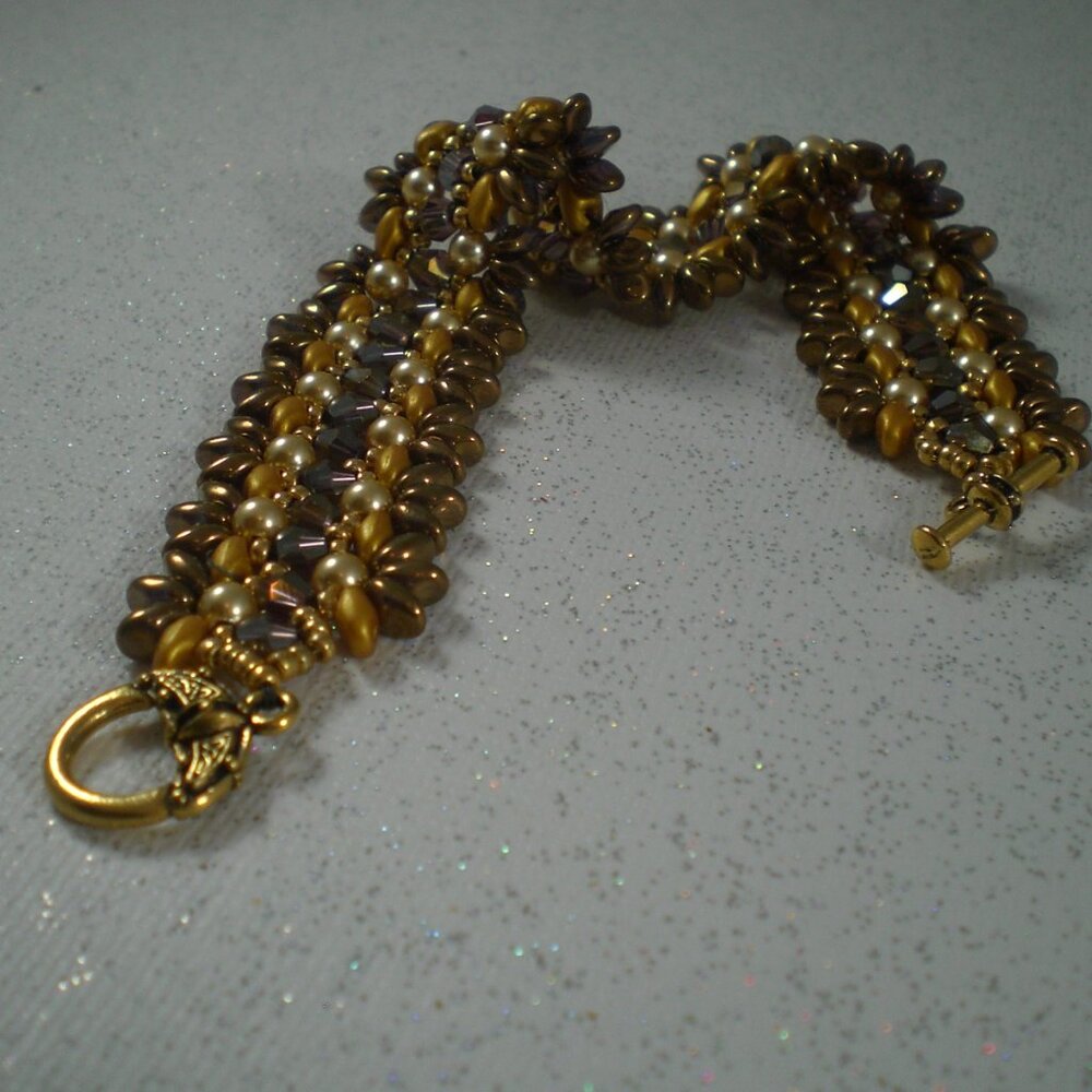 Golden Ruffle Bracelet; Hand Beaded, Couture Bracelet, Ruffle Bracelet - Picture 4 of 4